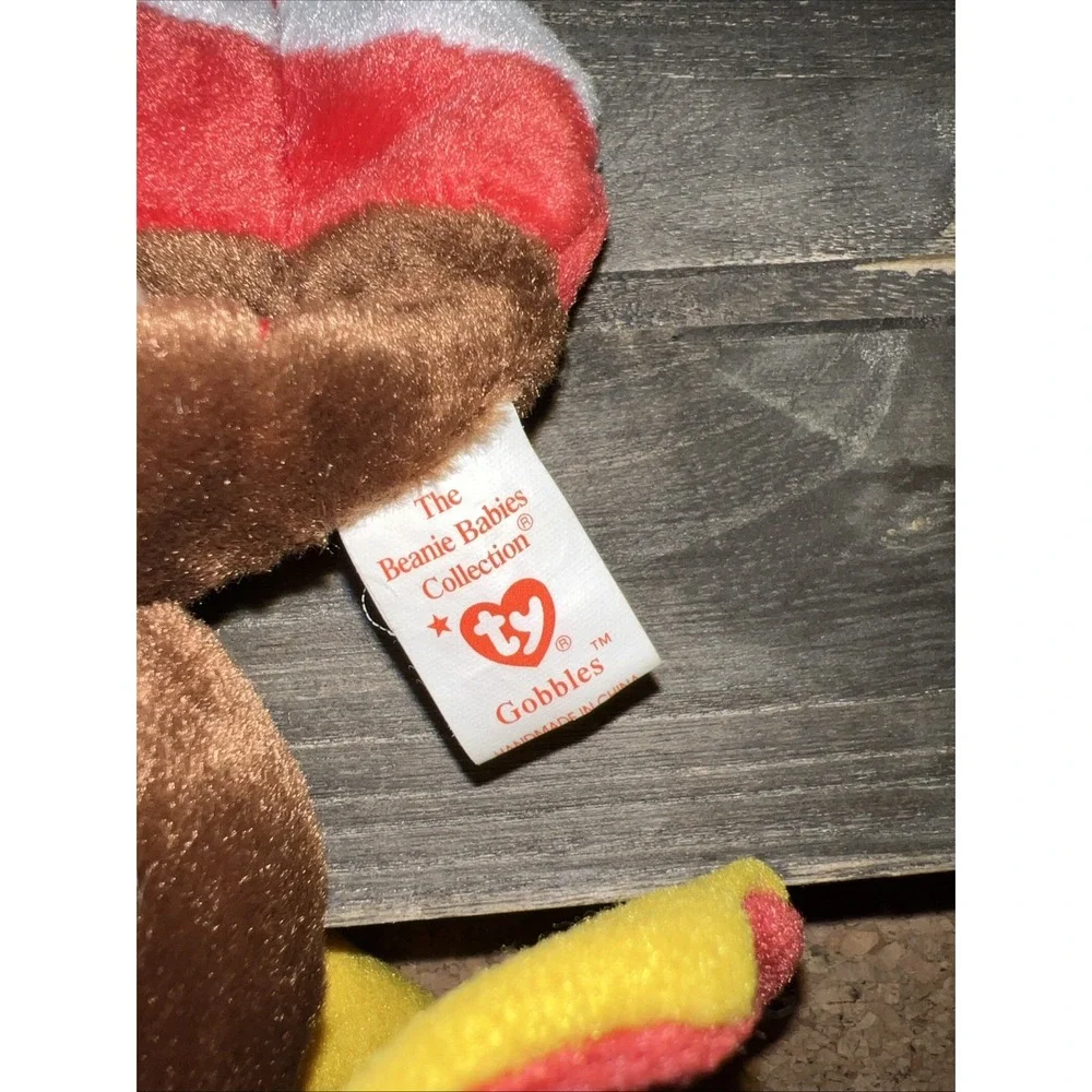 Ty Beanie Baby Gobbles the Turkey 1996 Thanksgiving Plush Brown Red White 4034